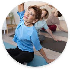 Senior patients participating in guided chiropractic movement and flexibility exercises